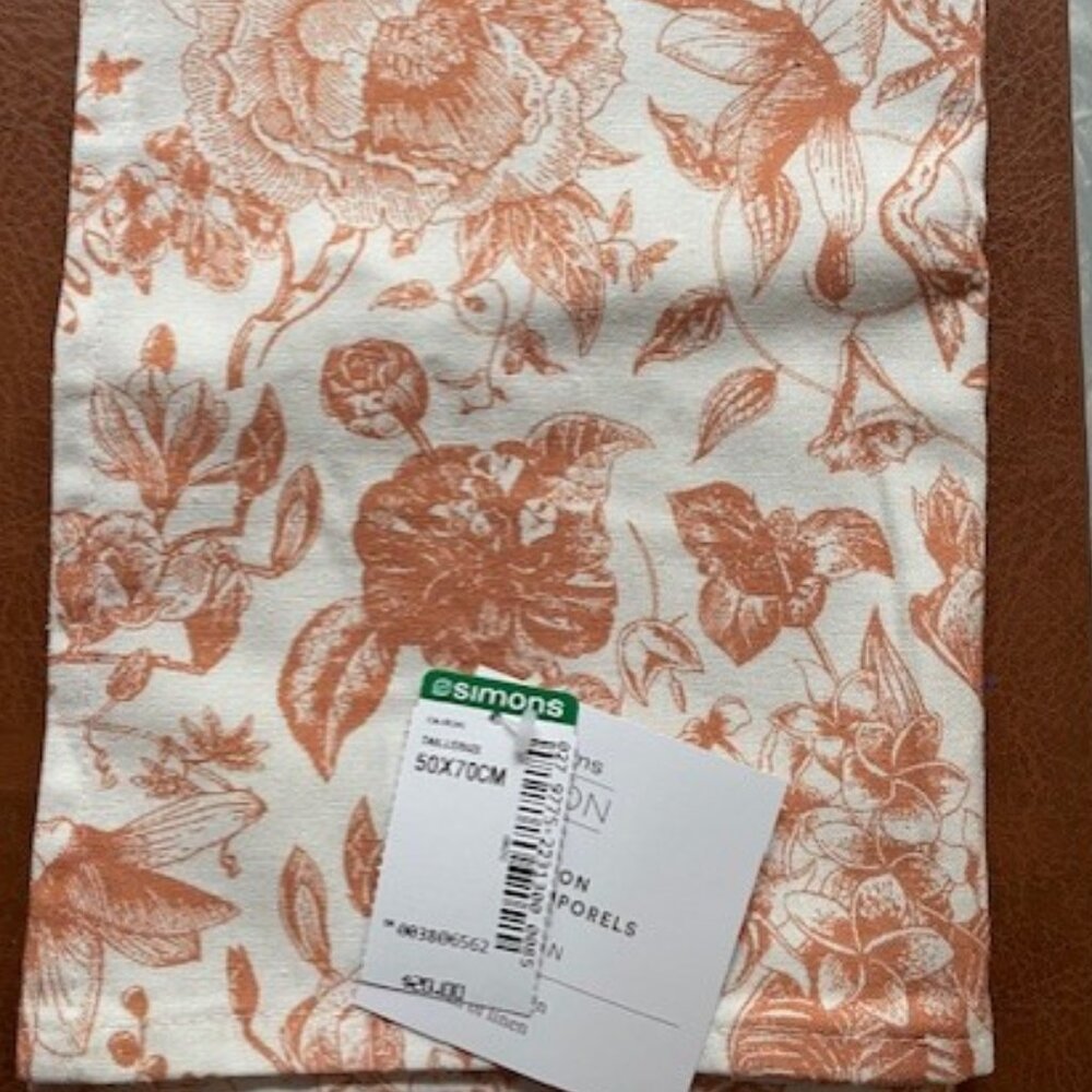 NWT SIMONS Touch of Linen Oversize Coral Tea Towel